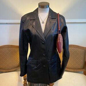 Vintage Black Leather Women's Jacket, Made in Italy, Size Medium